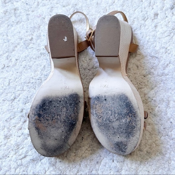 Kate Spade Tan Metallic Gold Straw Block Platform Wedge Sandals Size 7.5 - Picture 6 of 11